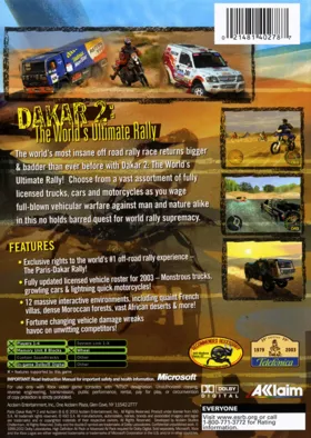 Dakar 2 The Worlds Ultimate Rally (USA) box cover back